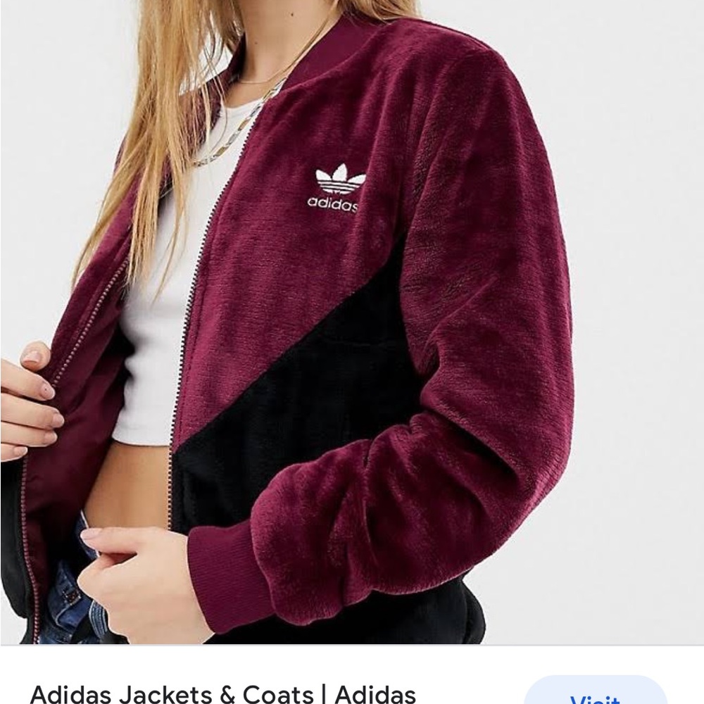 adidas Women's Plush Bomber Jacket in Burgundy and Black